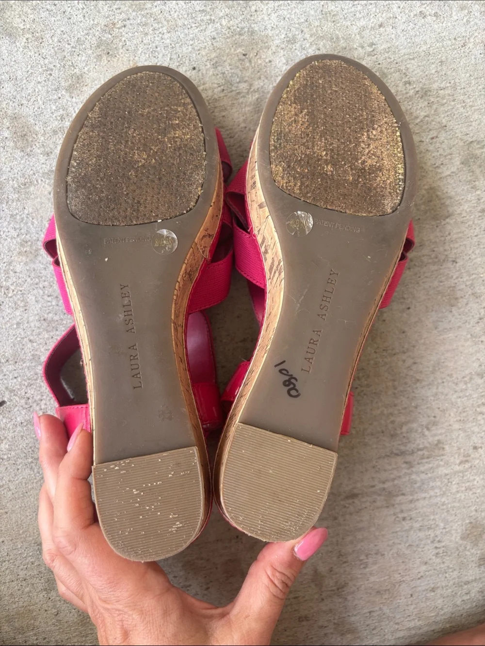 Laura Ashley Bright Pink Elastic Crossover Cork Wedge Sandals